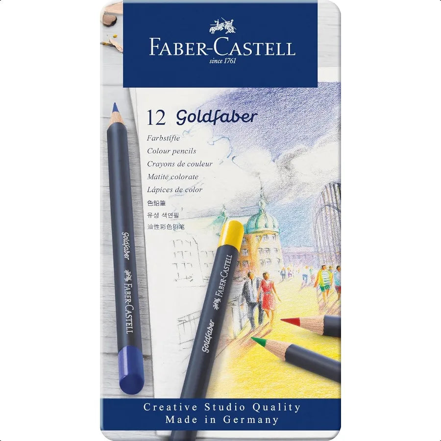 Fabercastell creative studio goldfaber wood cased color pencils tin of 12 colors - united states - pencil