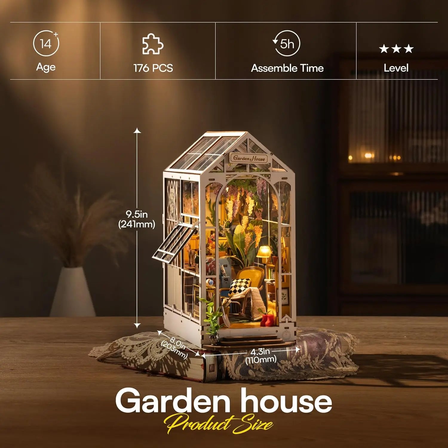 Robotime rolife diy book nook wooden miniature doll house for bookshelf insert furniture