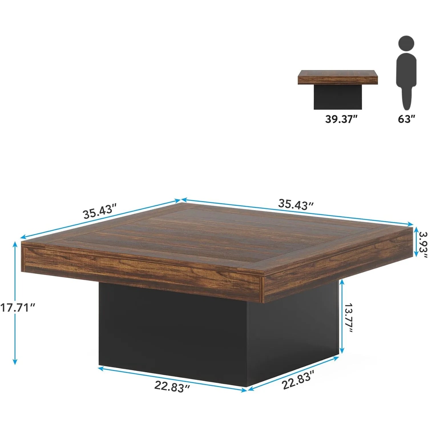 Farmhouse coffee table square led engineered wood low for living room - united states / brown
