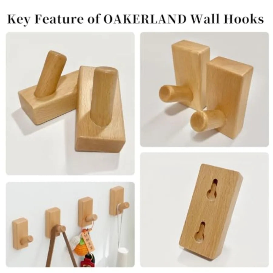 Beech wood coat rack 4 pack hooks mounted rustic wooden wall entryway for clothes hats towel purse robes bathro