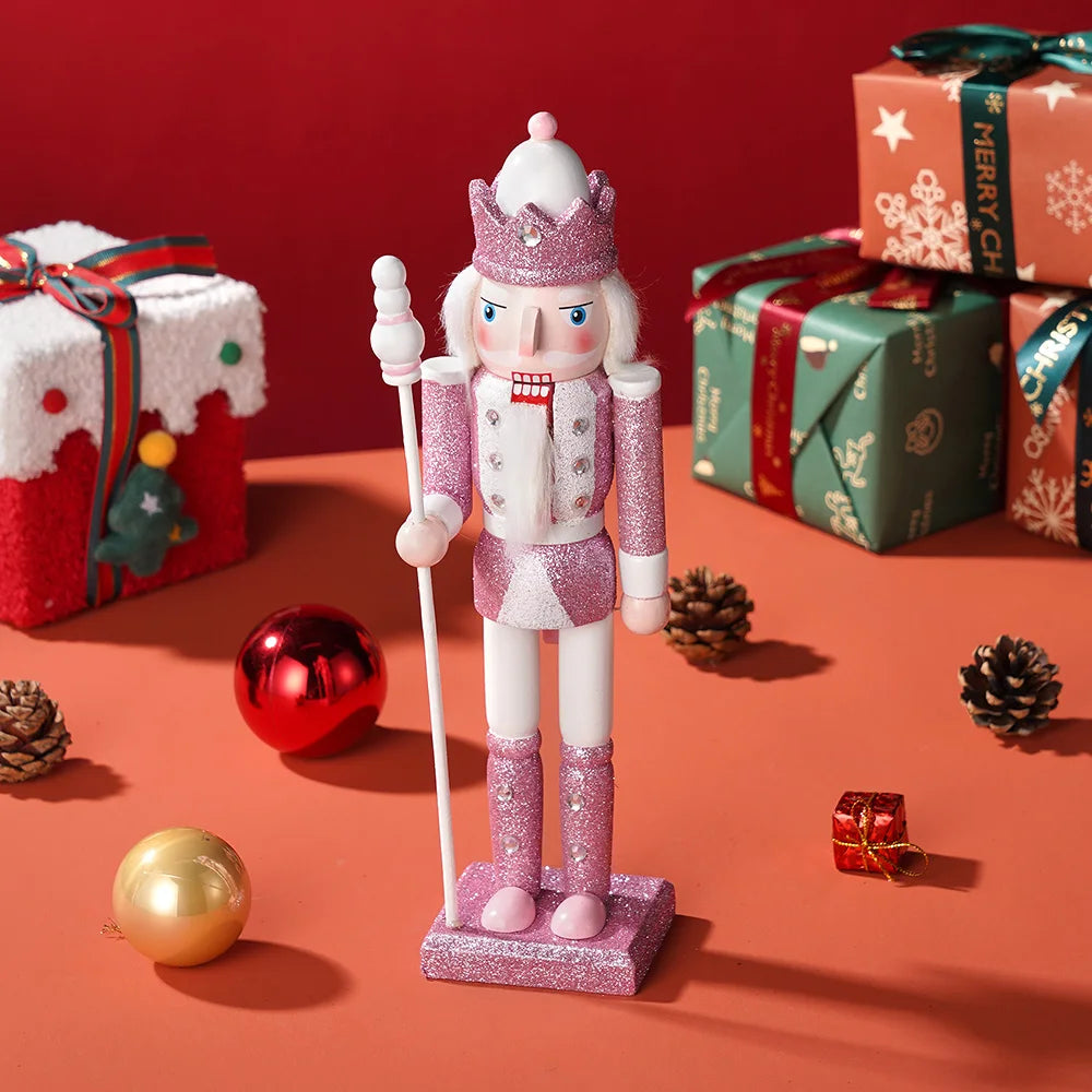 12in pink painted nutcracker soldier wooden handmade figurine christmas decor holiday party home desktop decoration