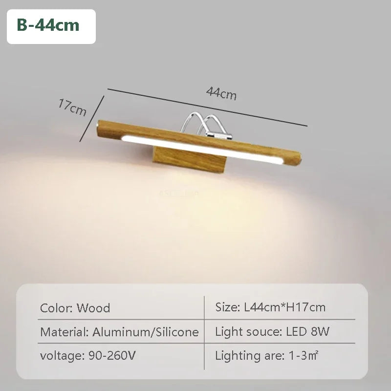 Nordic led mirror front light walnut 44/57cm rotatable lighting bathroom bedroom vanity indoor home decor wooden