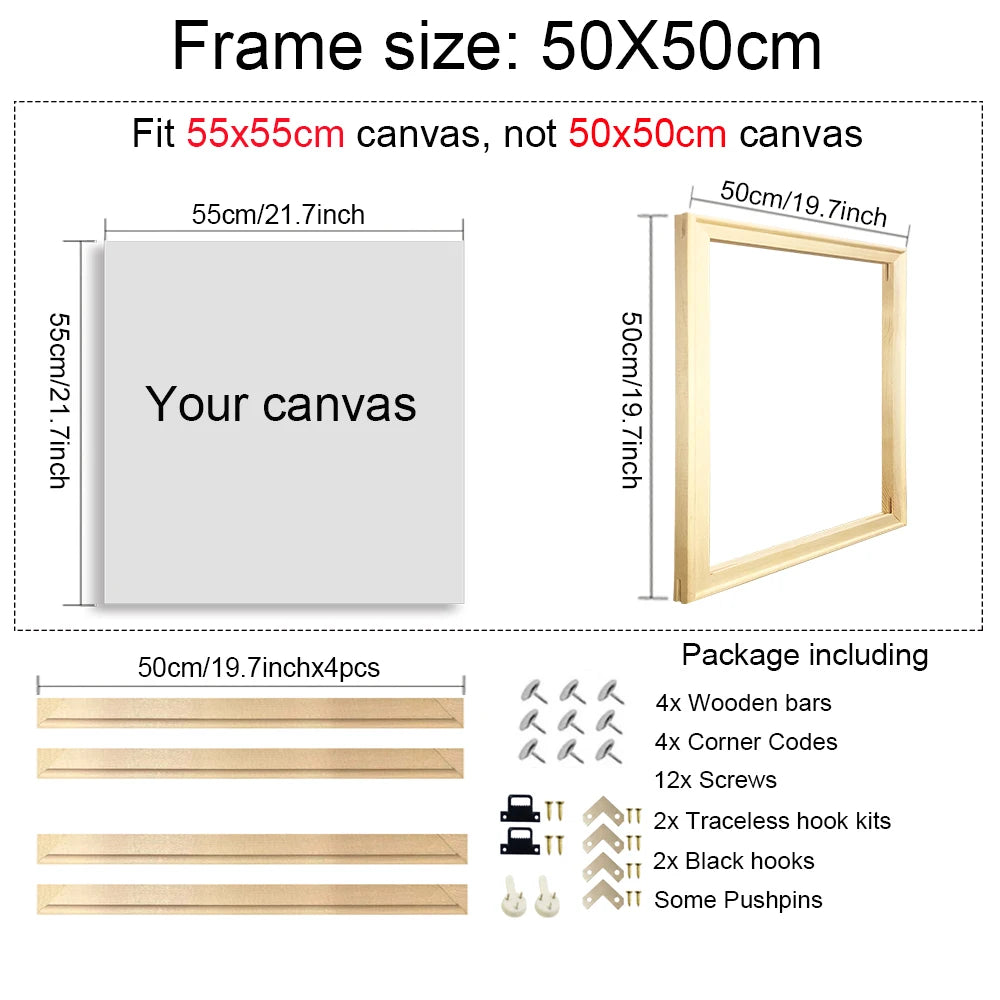 40x60 50x70 60x90 60x120 diy wood frame kit for canvas oil painting bars diamond wall art - 50x50cm