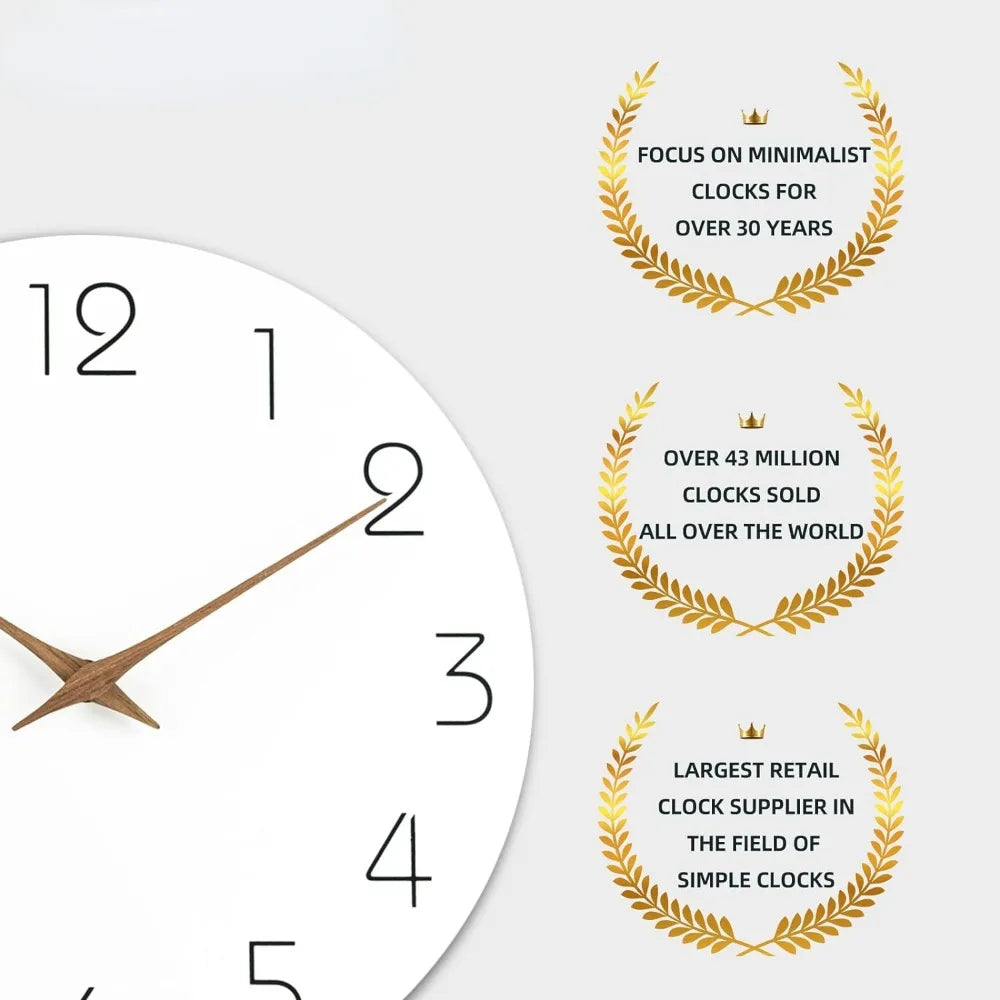 Wall clock 12 inch silent non ticking wood clocks battery operated wooden white modern simple minimalist hanging