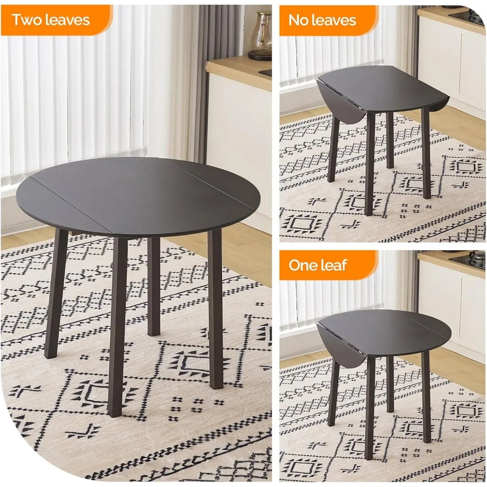 Expandable round solid wood folding dining table for small kitchen spaces - united states / brown