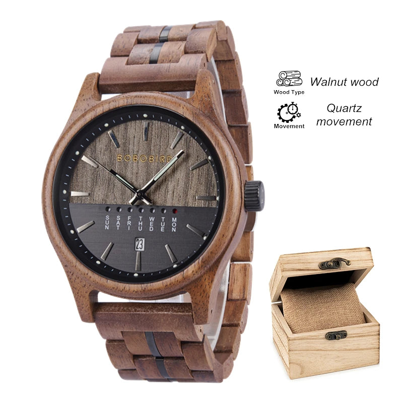 Bobo bird men’s watches niche wooden wristwatch unique quartz watch for men week & date display customized drop