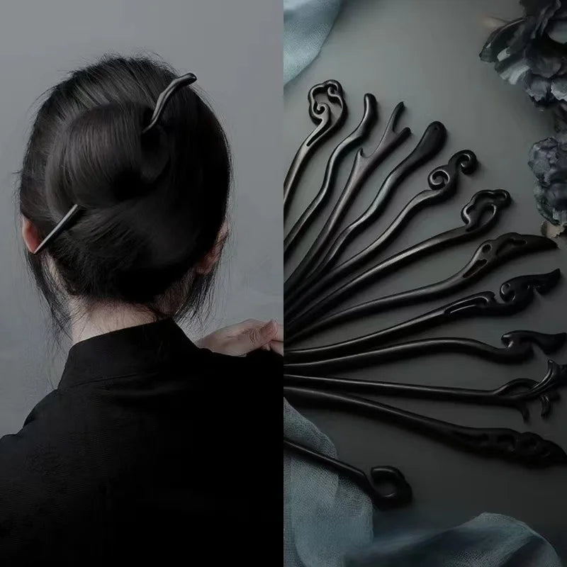Vintage wooden hair clip black easy to twist hairpin ethnic clothing hanfu accessories girl