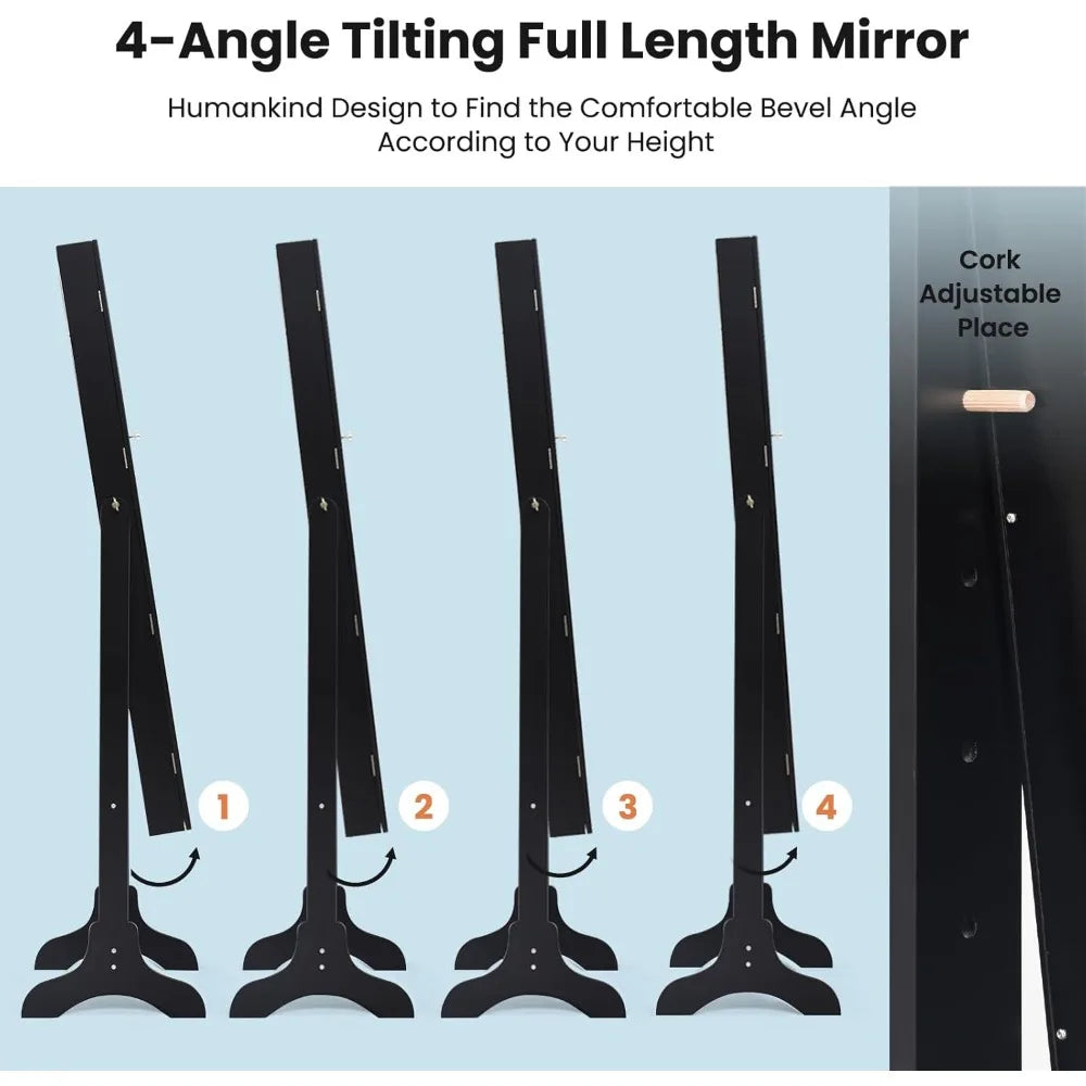 Large wooden mirrored jewelry box with adjustable angles and ample storage capacity