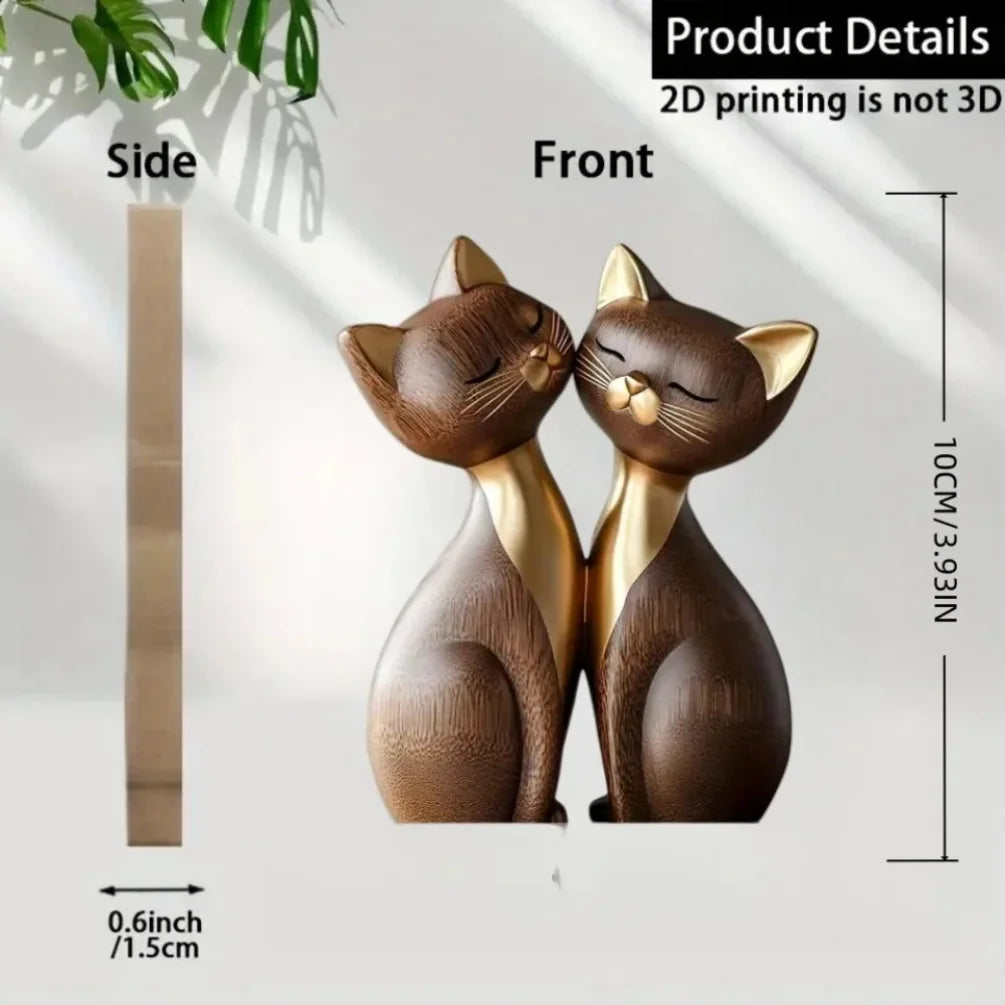 Wooden kitten couple sculpture charming 2d flat cat enthusiast gift light and dark wood grain desktop entrance home