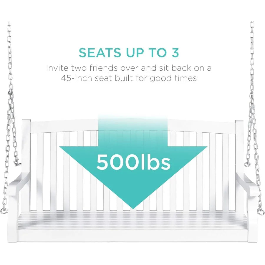 48in wood porch swing outdoor patio hanging bench chair furniture for deck garden yard with mounting chains curved back