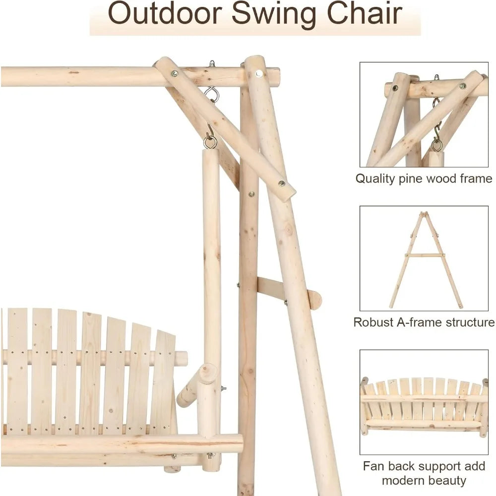 Heavy-duty 880lbs wooden porch swing with a-frame stand outdoor hanging bench chair for yards and gardens - united