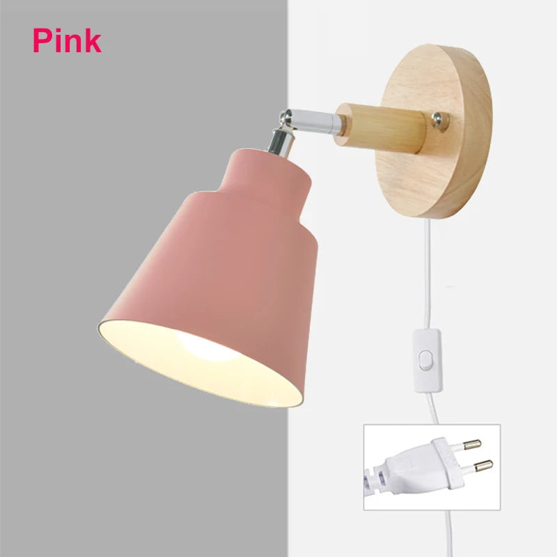 Nordic wall light indoor diy e27 wooden 6 colors eu/ul plug 350° lamps for living room bedroom aisle sconce fixtures