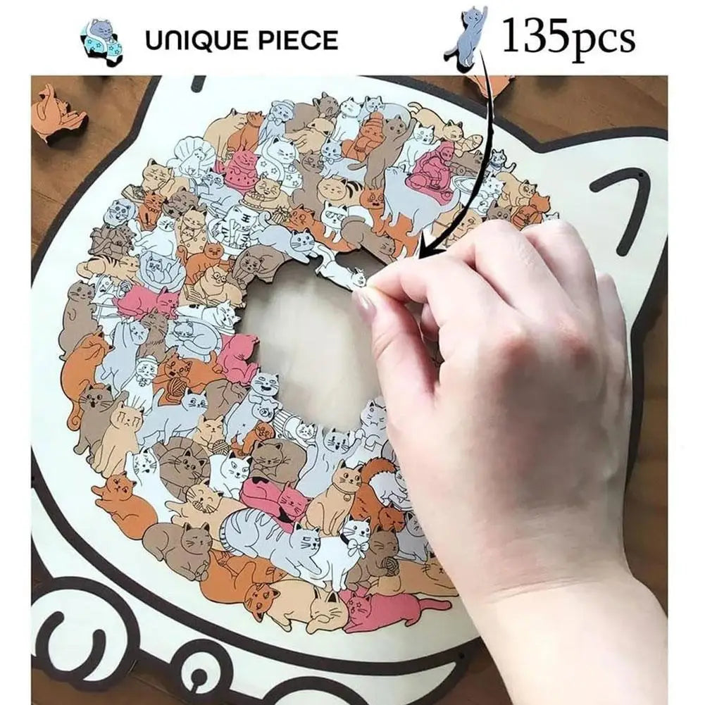 Colorful wooden cat puzzle unique animal shape jigsaw for home decor fun educational toys kids & adults