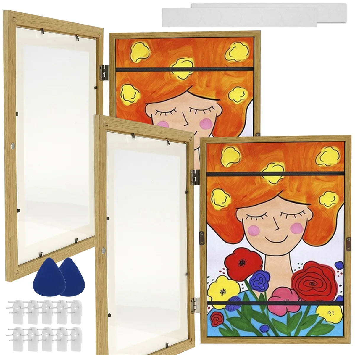 1/2pcs kids art frame set a4 front opening photo frames wooden artwork display for 100 pictures horizontal