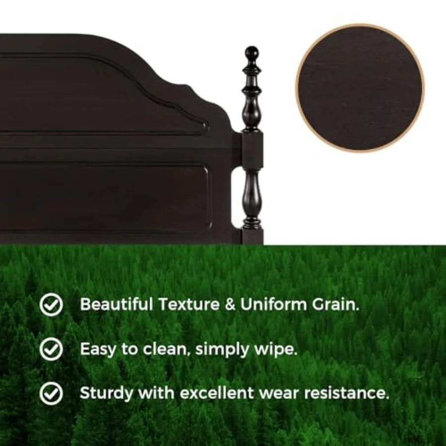 Wood queen size bed frame with wooden headboard and footboard heavy duty 12 solid slats support rubber platform f