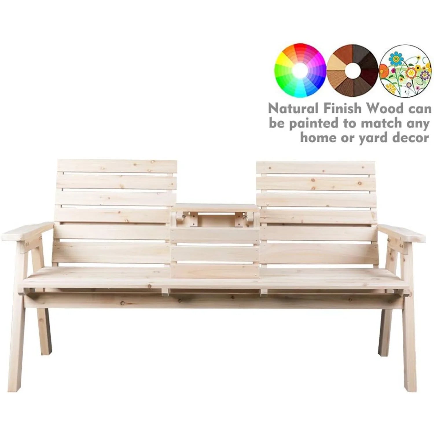 Log wood patio garden bench foldable table outdoor wooden porch 3-seat chair for balcony back - united states - standard