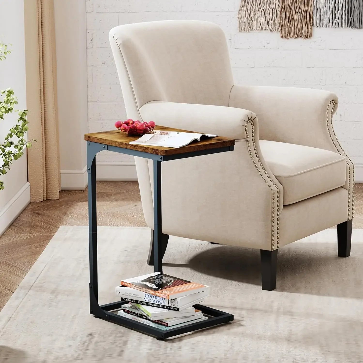 C table side set of 2 living room sets shaped couch tray end tables farmhouse rustic brown (017-30bn) - united states