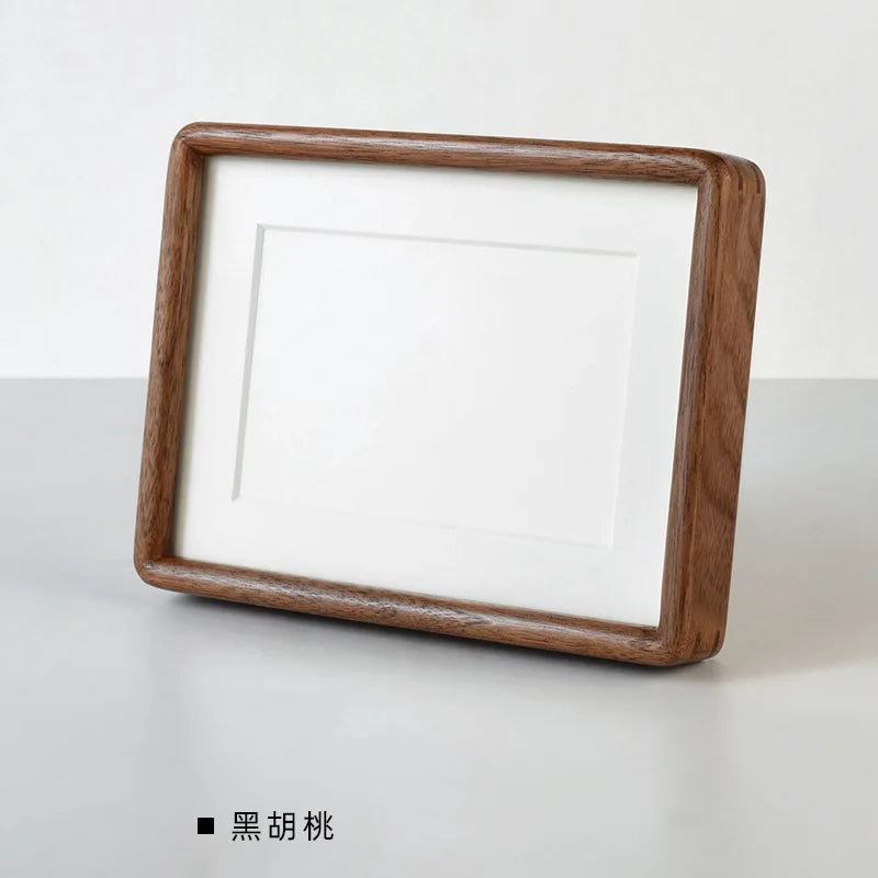Solid walnut mortise and tenon corner round photo frame premium hardwood wedding dress picture wooden display - black