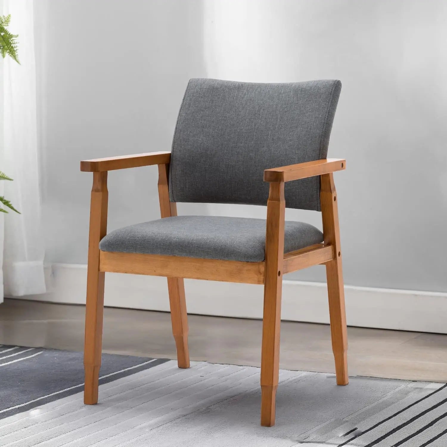 Set of 4 mid-century modern dining chairs – walnut wood frame & grey fabric seats - united states