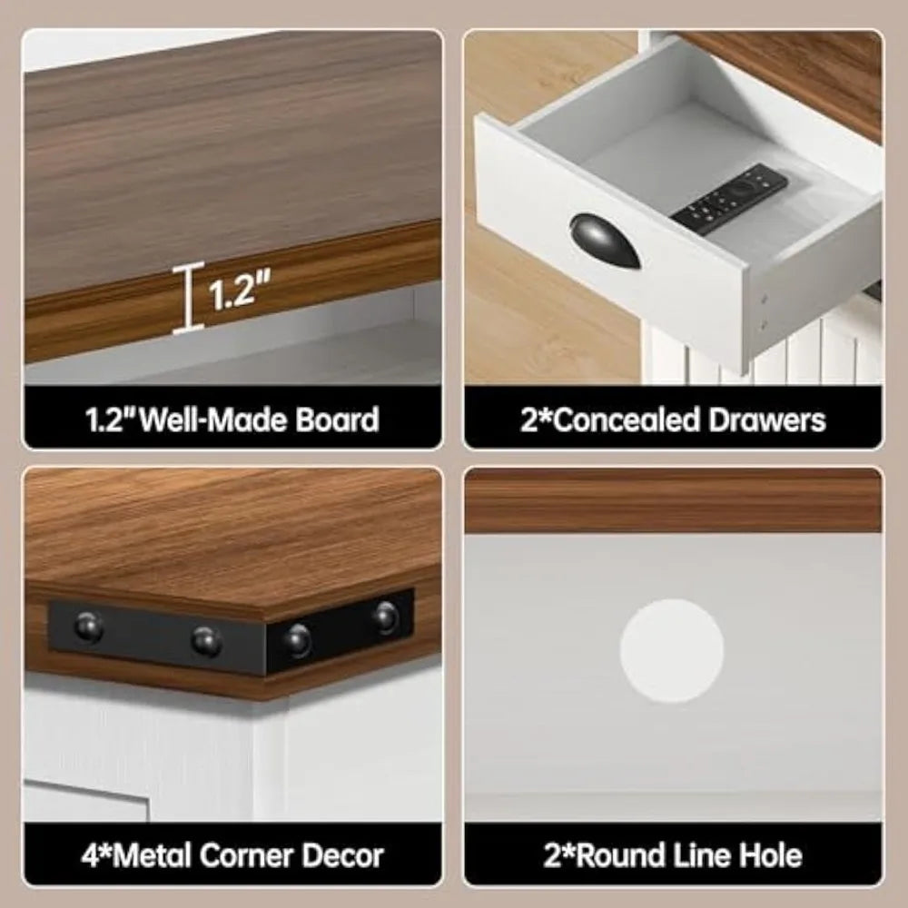 ’65 inch tv coastal style stand with mid-century wood entertainment center and storage cabinets’ - white / united states