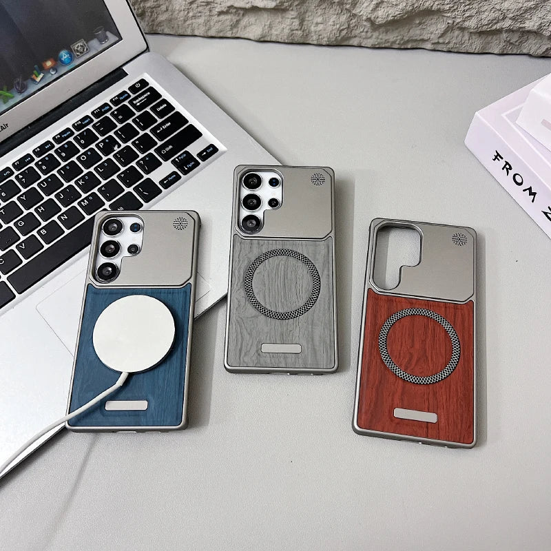 For magsafe magnetic luxury solid color wood grain not bordered aromatherapy phone case samsung s25 ultra s23 s24