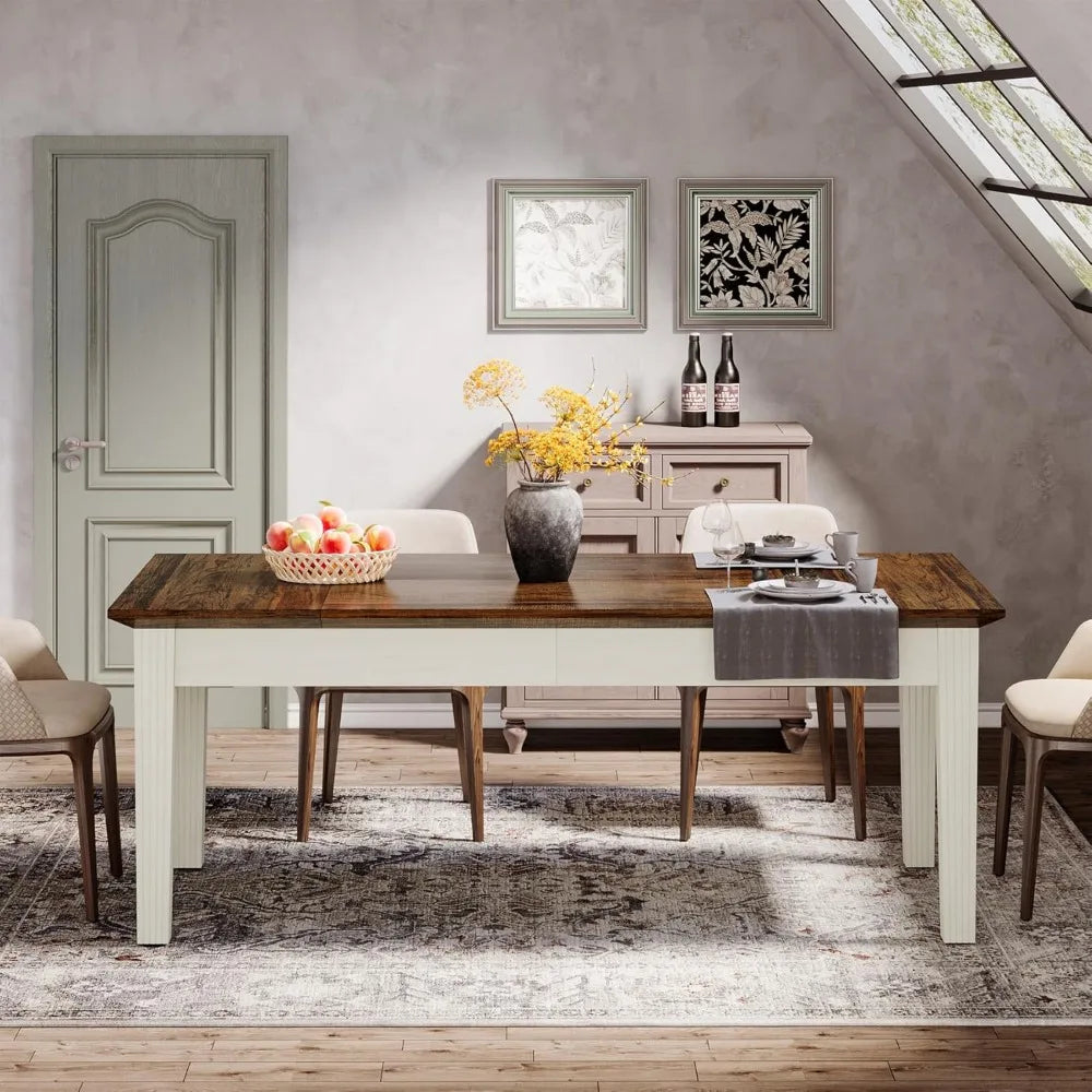 Modern farmhouse 62’’ rectangular dining table for 4-6 solid wood legs - united states / rustic brown crea