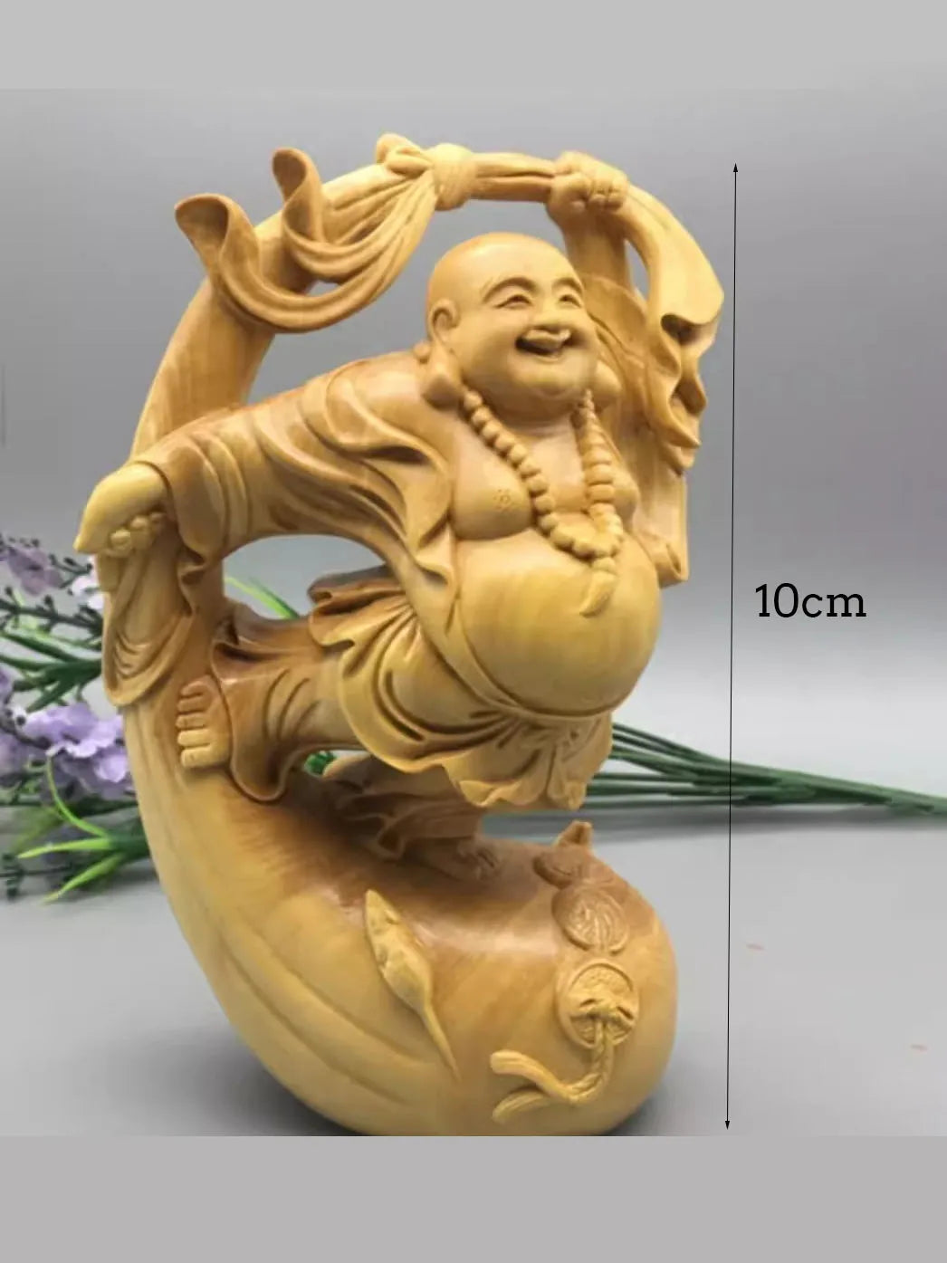 Wooden mi lefo smiling buddha figure statue creative solid wood hand carving cute home decoration fortune ornaments