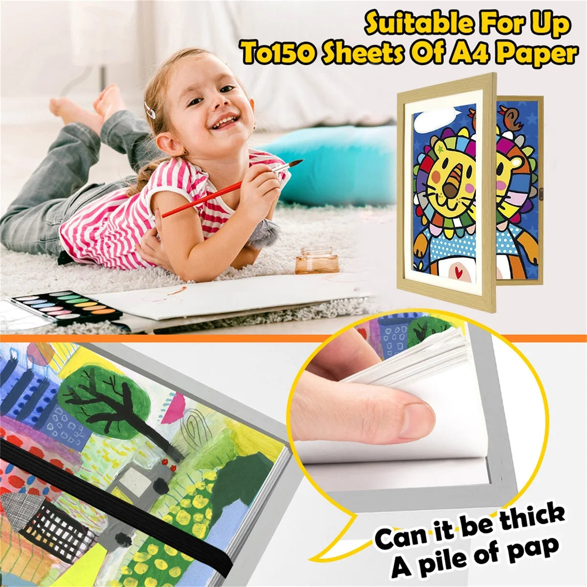 1/2pcs kids art frame set a4 front opening photo frames wooden artwork display for 100 pictures horizontal