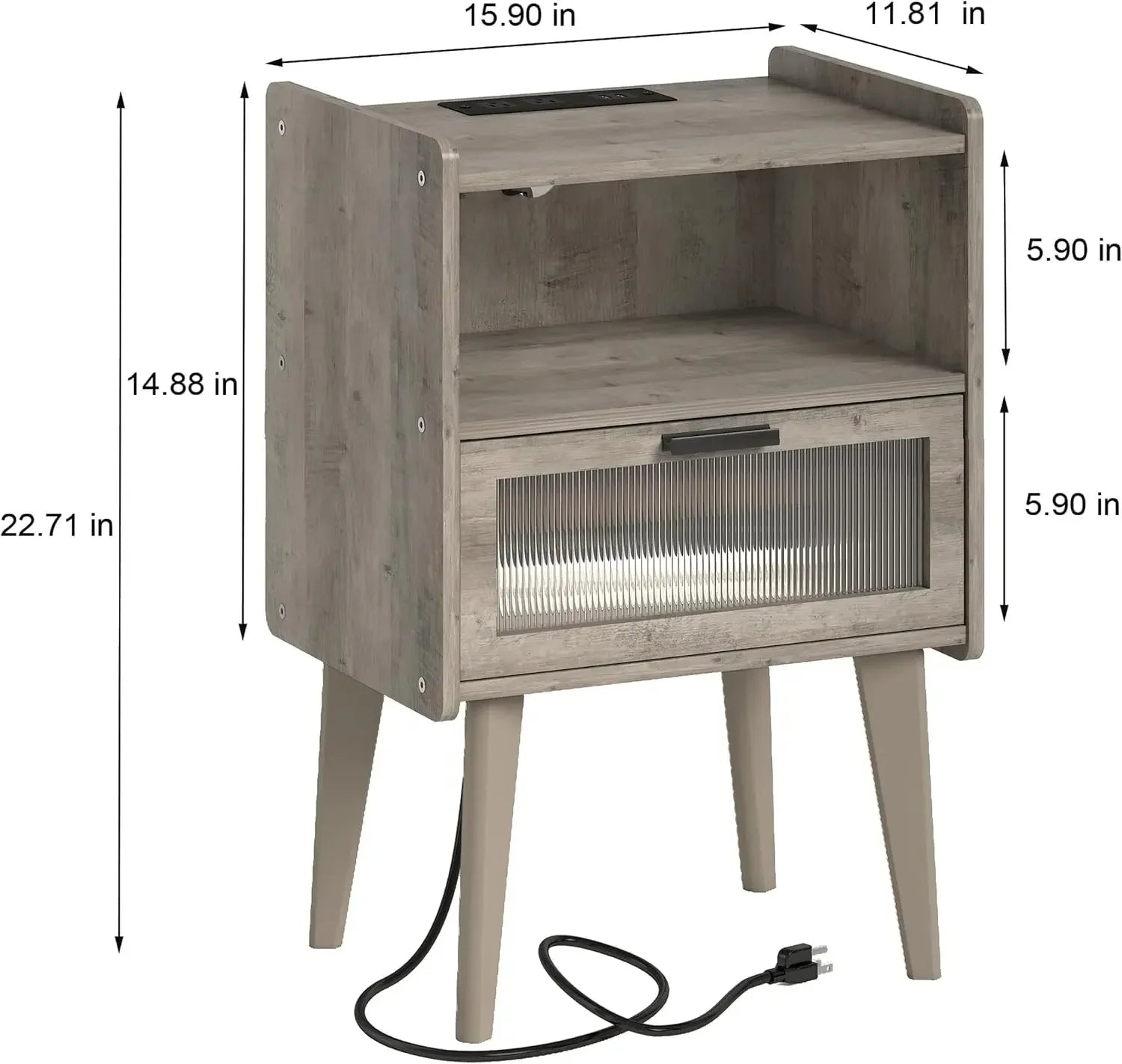 Charging station bedside tables oak grey end table side with 2 tiers storage space for bedroom living room mlbz07ge
