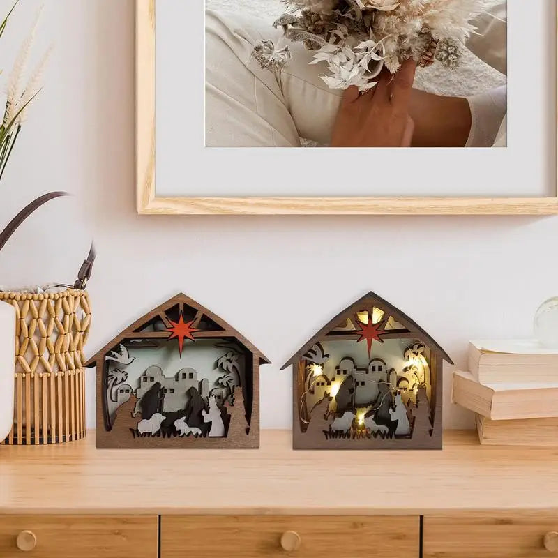Christmas nativity wooden statue tabletop 3d seasonal decoration photography props indoor - decorative