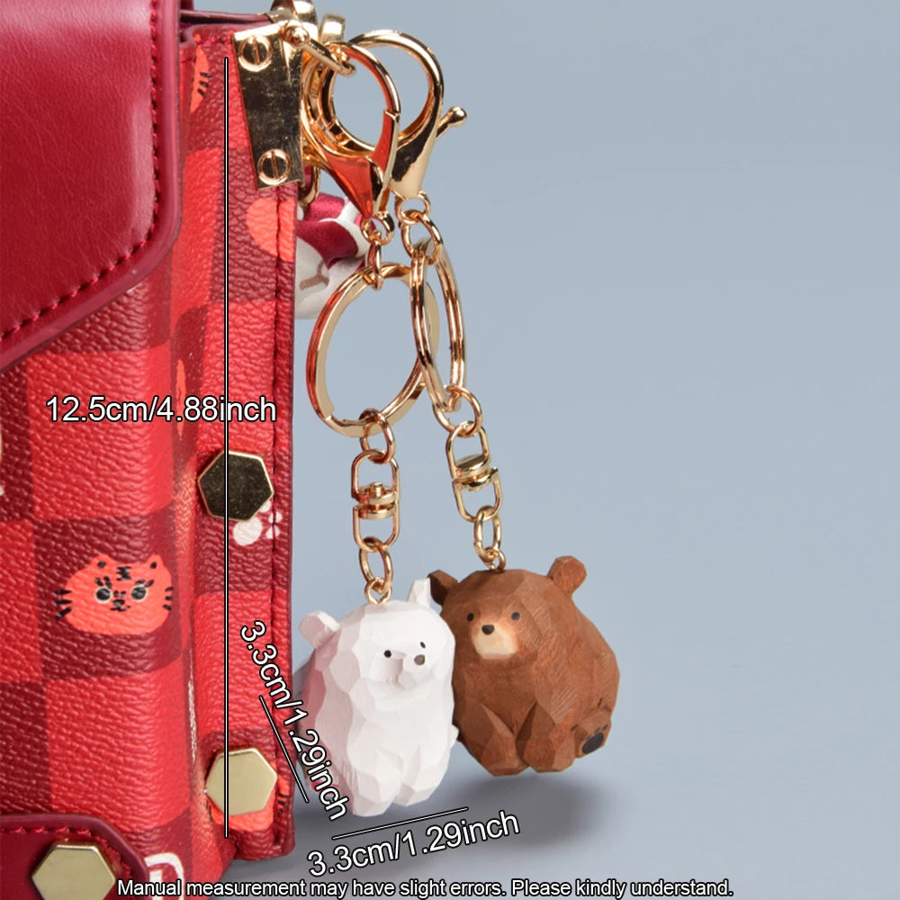 Wooden carved bear keychain cute cartoon animal creative exquisite couple bag pendant wooden teddy bear - decorative