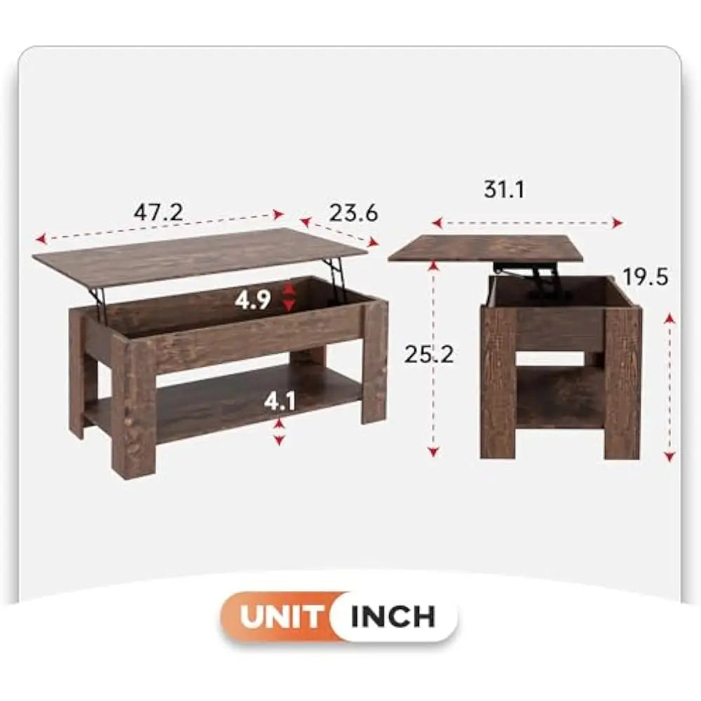 39 inch or 47’’ lift top coffee table with hidden large storage shelf and compartment lifted wooden dining for living