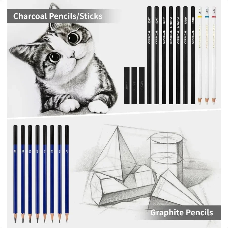 92 pack art plies sketching kit color pencil set with rainbow colored graphite watercolor metallic charcoal draw