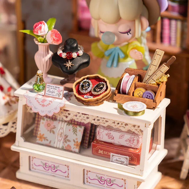 Robotime rolife elsa’s tailoring diy miniature house kit wooden dollhouse with led lights handmade craft gift