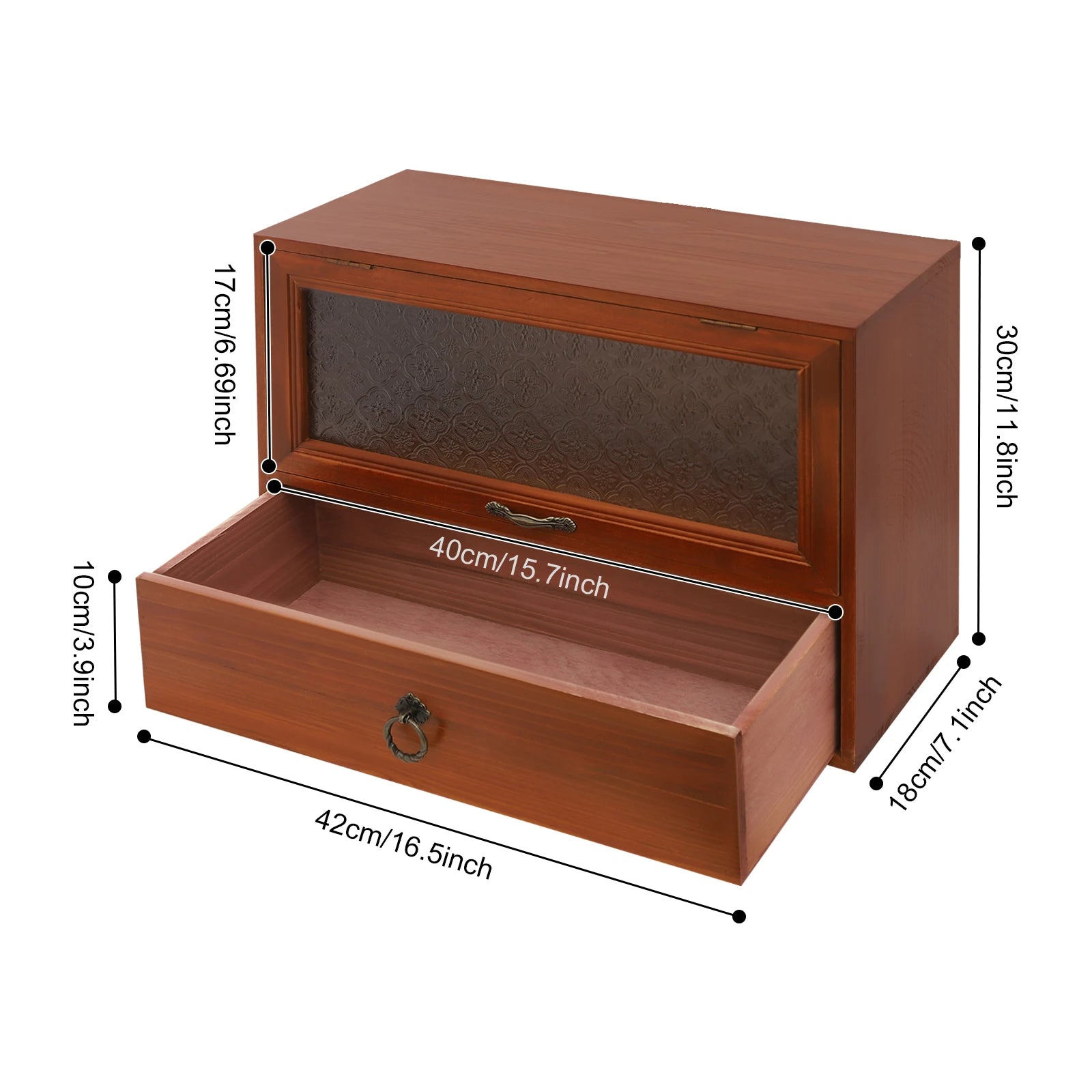 2 tier vintage wooden tabletop organizer magnetic door rustic storage cabinet with drawer dustproof for desk kitchen