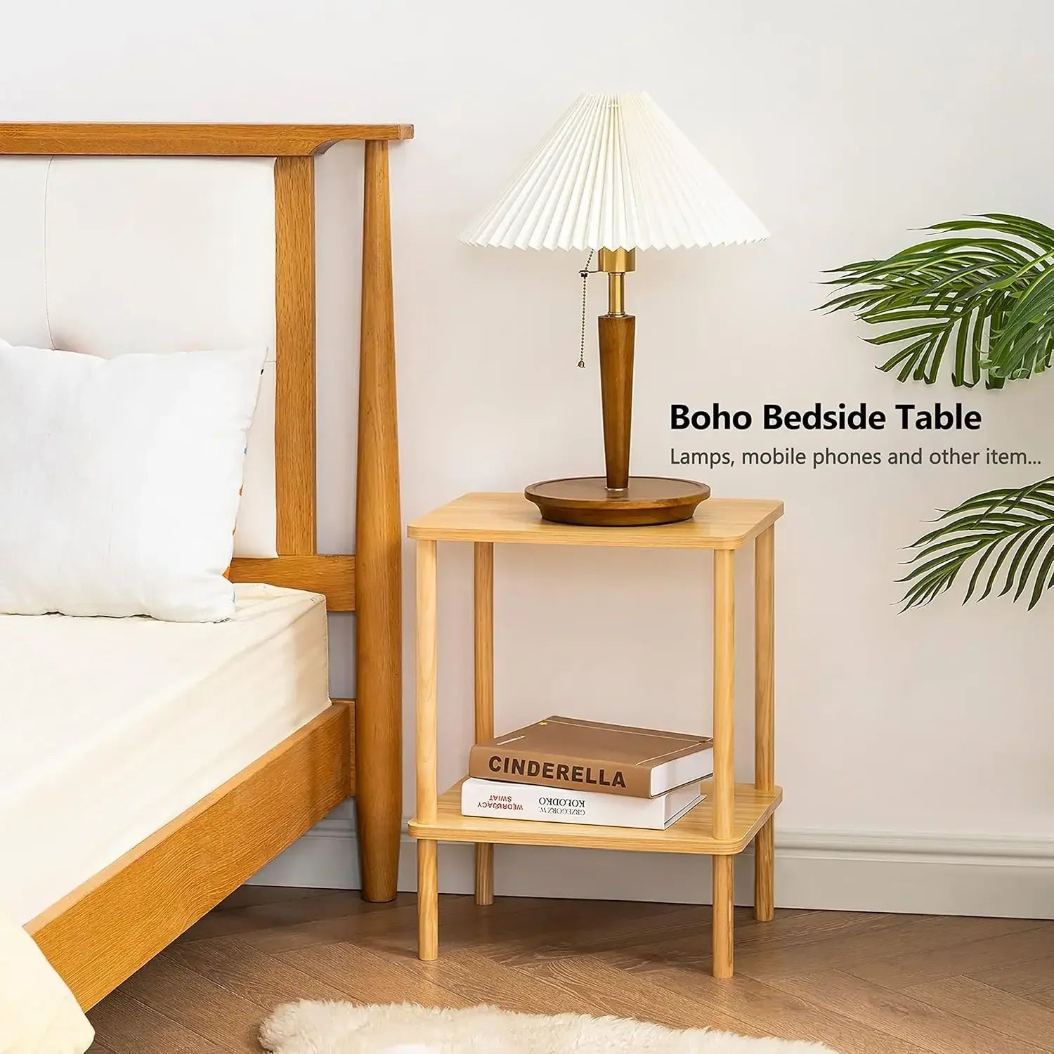 2 tier end table set of boho side with storage shelf nightstand bedside for small spaces bedroom living room - united