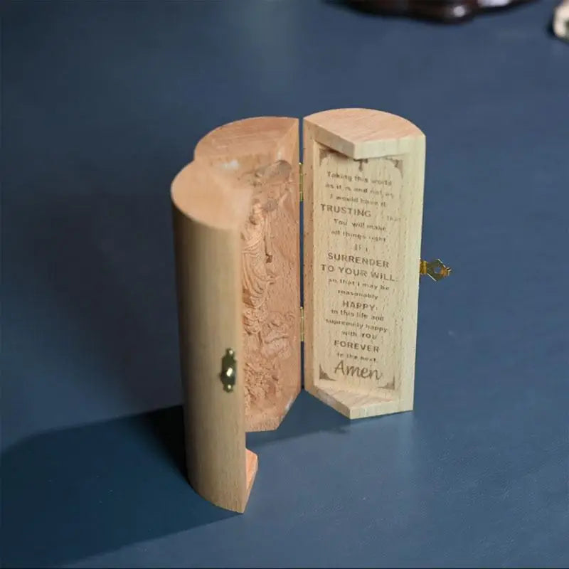 Wooden sculpture nativity family cylinder religious jesus carving serenity prayer christian statue of openable