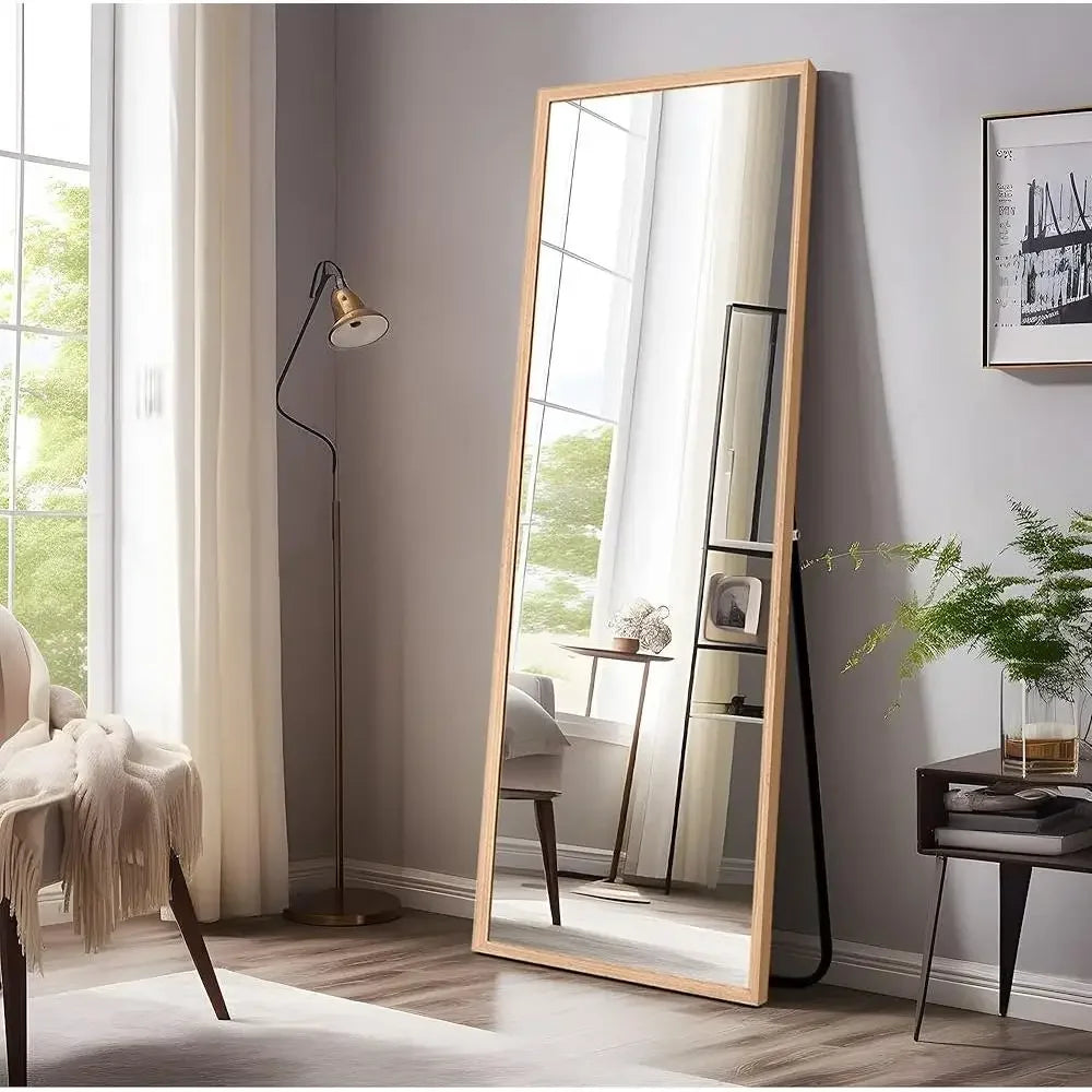 Full length mirror standing hanging reflective dressing with wood frame bedroom living room locker home use - united