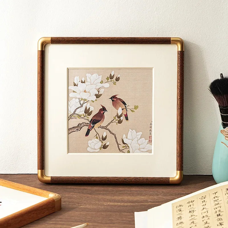 Chinese solid wood painting picture frame table advanced sense landscape mounted hanging wall living room - black