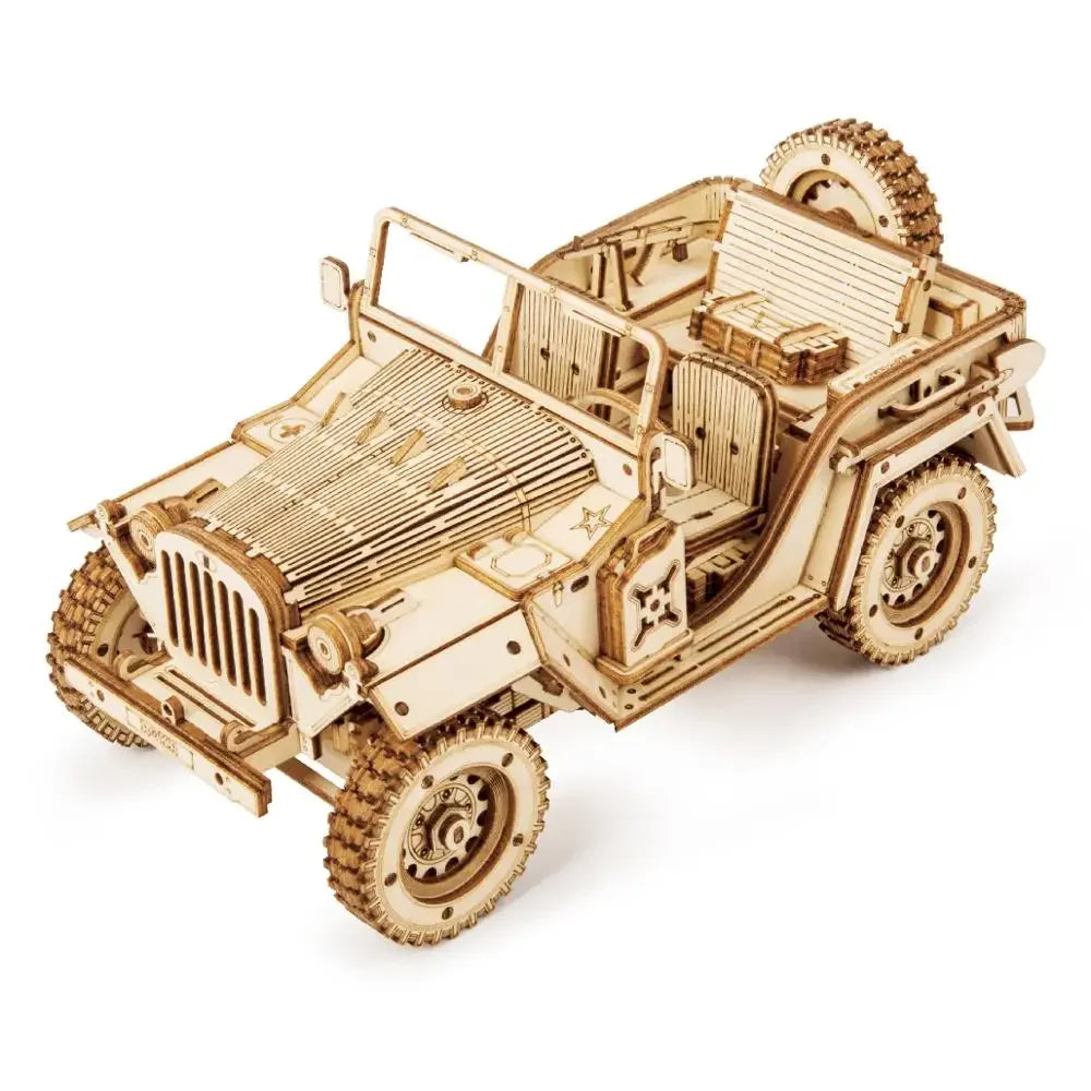 Robotime rokr 3d wooden puzzle montessori toys steam train army jeep heavy truck model building kits for kids - mc701