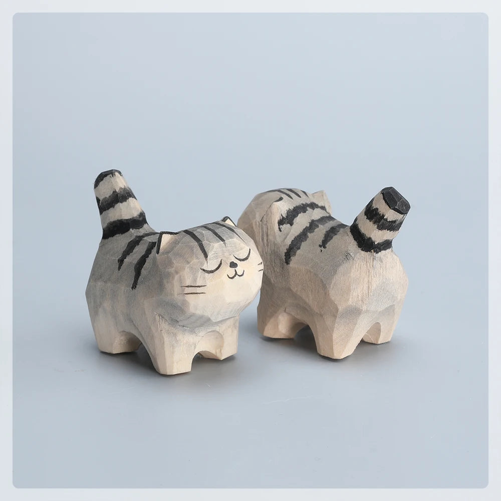 Christmas decoration cat figurine unique handmade wood carving cat ornaments kitten sculpture decor for home office