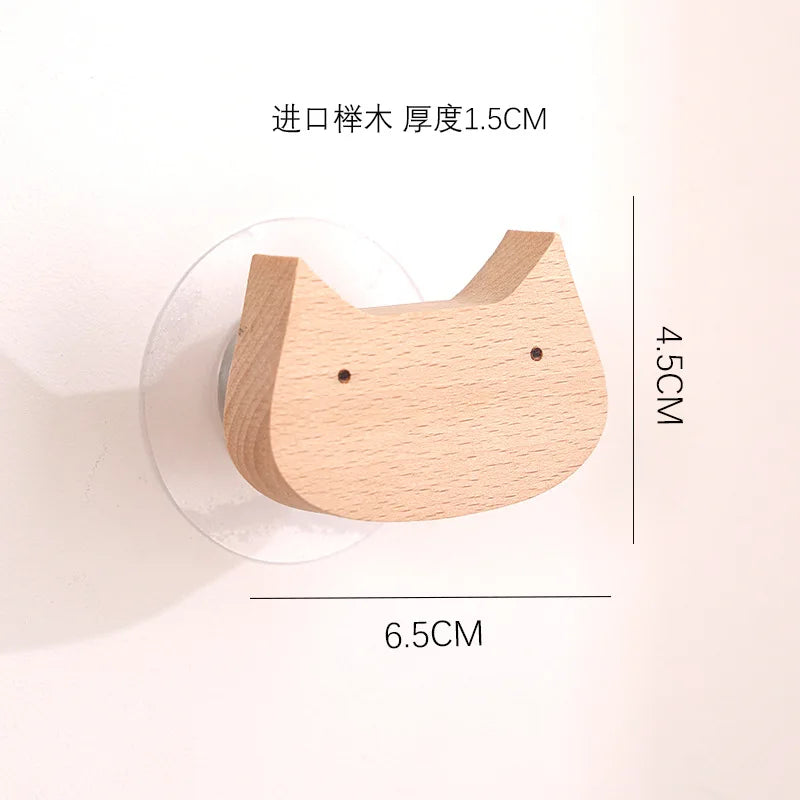 Star moon wooden decoration hooks cute cartoon animal adhesive wall omnipotent key holder for the home and - j