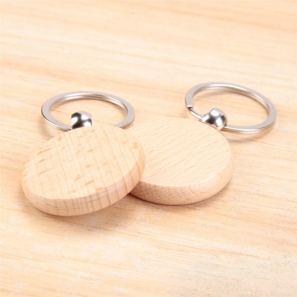 100pieces wooden keychain blanks bulk round wood engraving unfinished key ring tag b - chain