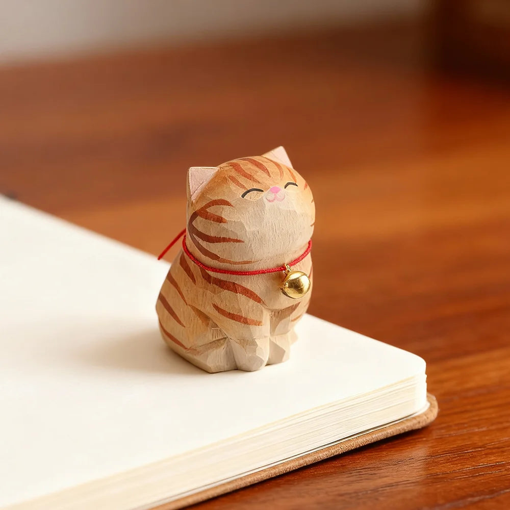 Christmas decorations handmade wood carving kitten ornaments small animal desktop cat decoration crafts birthday gift