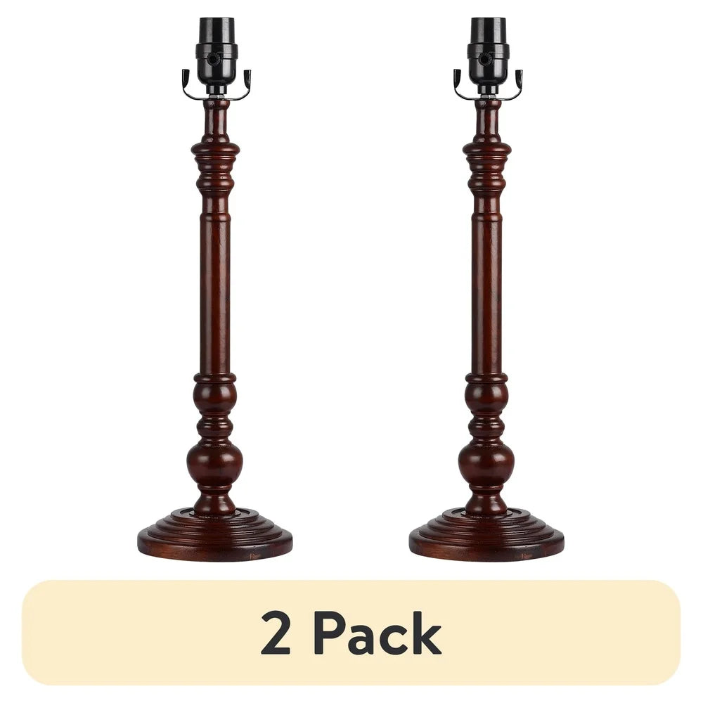 2 pack 19 inch height walnut finish wood candlestick table lamp base transitional design office dorm room decor