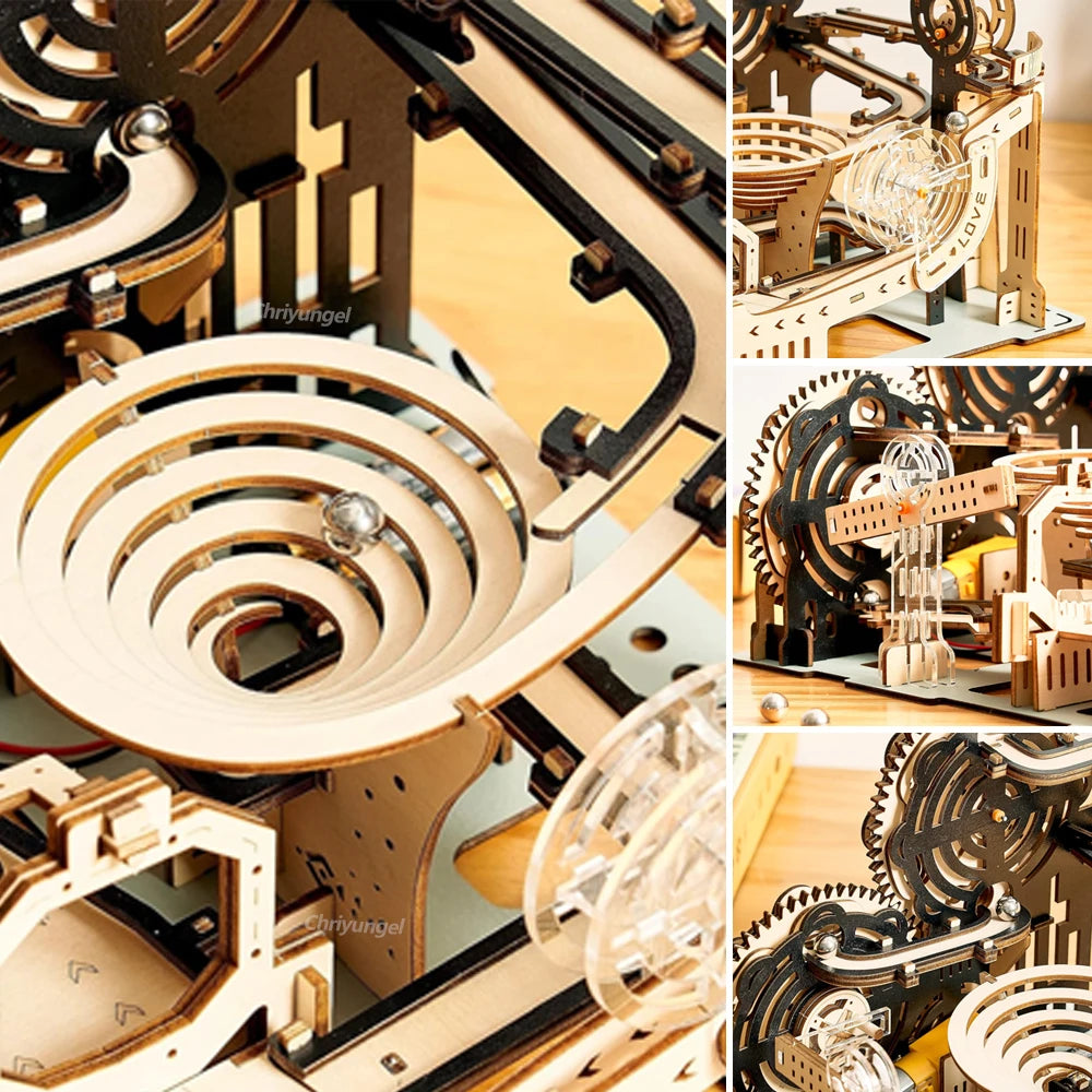 3d wooden puzzle building model kit electric motorized marble run stem educational construction toys for kids adults