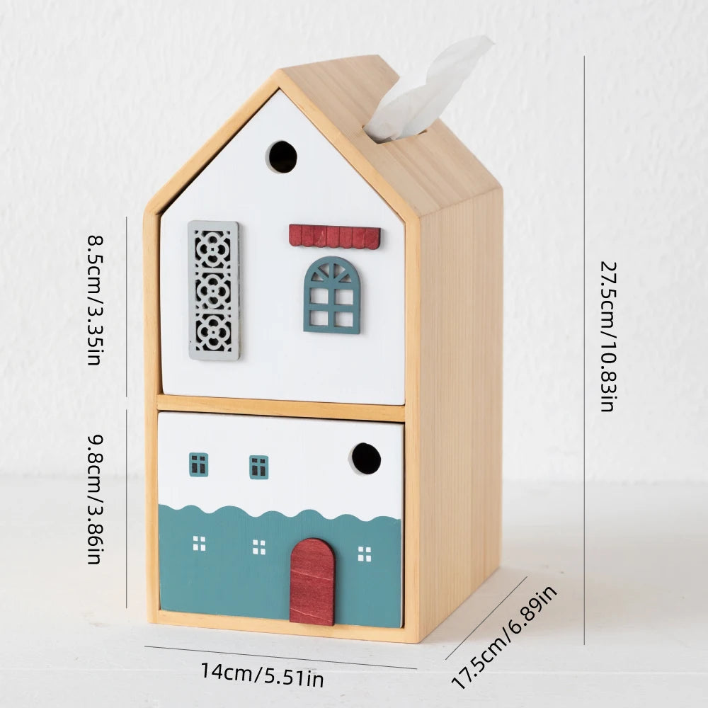 Wood storage box cute house desk drawer organizer large capacity pencil holder makeup brush stationery home office