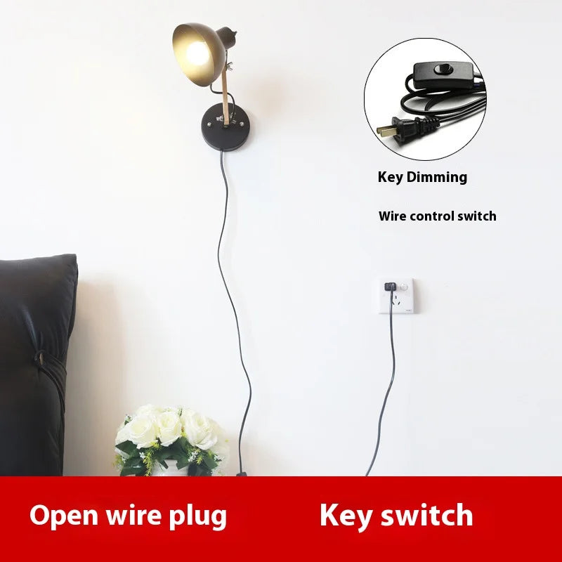 Led wall lamp nordic bedside iron wood lights practical adjustable reading study lighting new home decors sconces