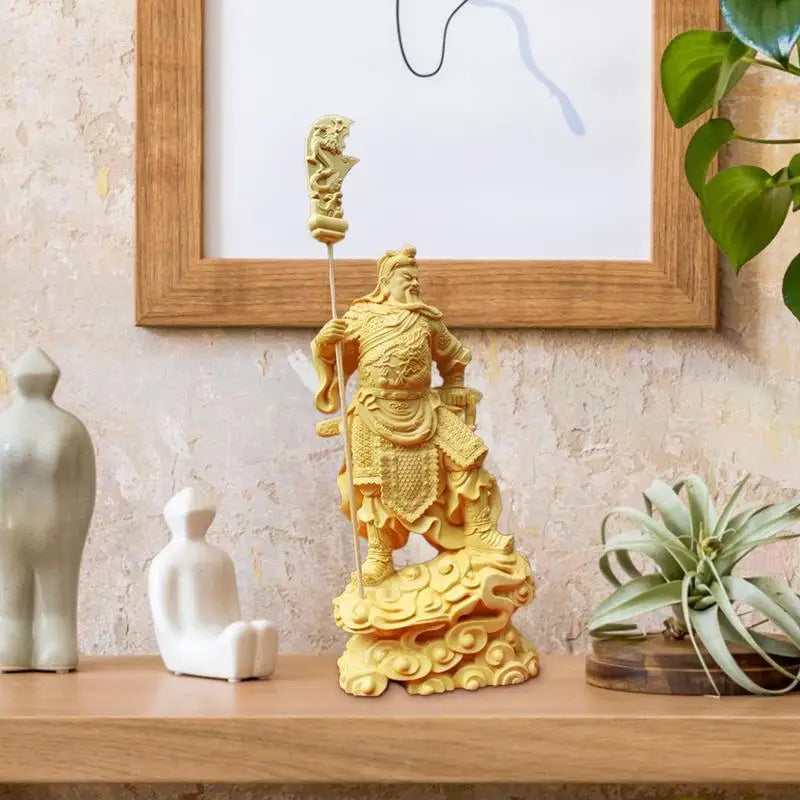 Guan yu statue traditional wood carving figurine god of wealth home decoration tabletop decor good luck sculpture