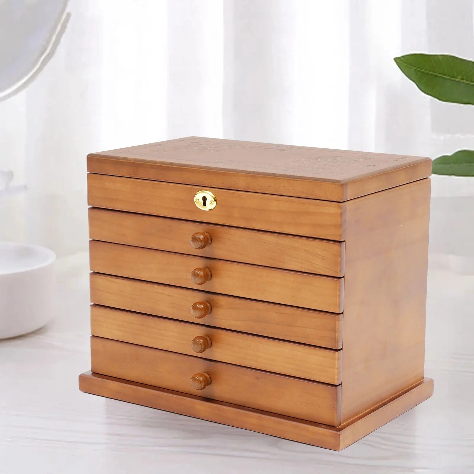 Wooden gift storage box jwelry cabinet jewelry with mirror and lock for jewelries - box